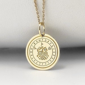 14K Solid Gold Sleipnir Necklace, Odin Horse Disc Pendant, Personalized Viking Jewelry, Norse Charm, Mythology Necklace, Sleipnir Pendant