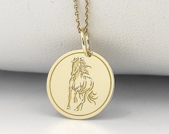 14K Solid Gold Horse Pendant, Personalized Horse Necklace, Horse Memorial Jewelry, Animal Lover Gift, Riding Horse Necklace, Horse Charm