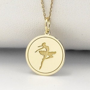 Gold Plated Ballet Dancer Necklace, Ballerina Pendant, Personalized Ballet Chrm, Sterling Silver Ballerina Disc Necklace, Ballet Dancer Gift