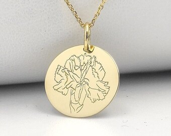 Gold Plated Carnation Flower Necklace, Sterling Silver Pendant