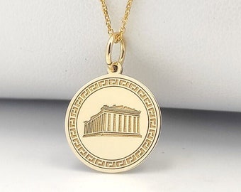 Collar del Partenón bañado en oro, colgante personalizado de la Acrópolis en plata de ley