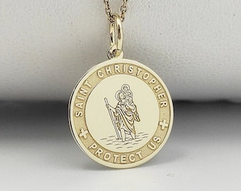 Gold Plated Saint Christopher Pendant, Sterling Silver Religious Necklace, Personalized Charm