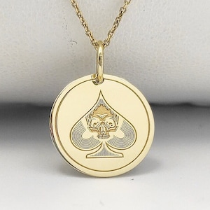 Vergoldete Pik-Anhänger, Poker-Halskette, personalisierte Pik-Schmuck, Schädel-Anhänger, Sterlingsilber-Casino-Anhänger, Schädel-Pik-Halskette