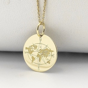 Pendentif boussole terre plaqué or, collier carte du monde, bijoux boussole personnalisés, breloque terre boussole en argent sterling, collier boussole