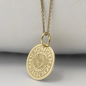 Gold Plated Astrology Pendant, Celestial Disc Jewelry, Sterling Silver Zodiac Necklace, Astrology Charm, Sun Moon Necklace, Zodiac Charm