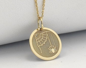 14K Solid Gold Spinnennetz Münze Anhänger, personalisierte Gravur