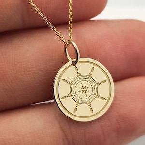 Sterling Silver Sea Rudder Necklace, Ship Wheel Pendant, Dainty Rudder Jewelry, Gold Plated Marine Charm, Ship Lover Gift, Nautical Pendant