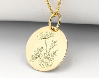 Collier marguerite en argent sterling, pendentif fleur de naissance, bijoux personnalisés pour le mois de naissance, breloque fleur de naissance avril, pendentif marguerite en plaqué or