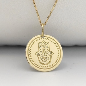 14K Solid Gold Hamsa Necklace, Fatima Hand Pendant, Protection Jewelry, Good Luck Necklace, Hand of God Charm, Gold Religious Pendant