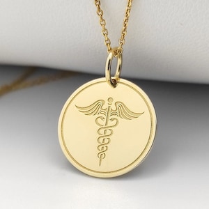 14K Solid Gold Medic Necklace, Medical Alert Pendant, Emergency Contact Charm, Personalized Medic Charm, Gold Medic Disc Jewelry, Nurse Gift