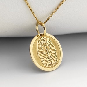 Tutankhamun Necklace, Gold Plated Pharaoh Pendant, Egyptian Jewelry, Sterling Silver Pharaoh Charm, Pharaoh Disc Necklace, Egyptian Pendant