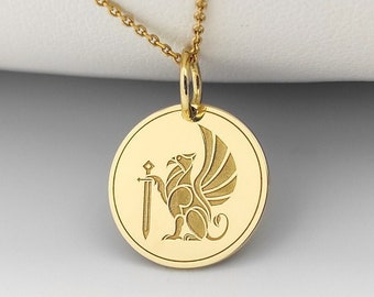 14K Gold Griffin Anhänger Halskette, personalisierter griechischer Schmuck