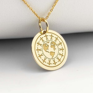 Vergulde ketting vredessymbool, hanger wereldvrede, People Around Earth-sieraden, Earth Coin-bedel, sterlingzilveren hanger wereldvrede