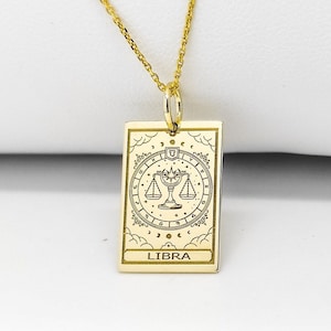 14K Solid Gold Waage Halskette, Sternzeichen Motte Schmuck, Libra Astrologie Horoskop Tarot Karte Anhänger, Gold Horoskop Charme, Astrologie Halskette