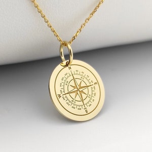 Gold Plated Compass Jewelry, Compass Necklace, Navigation Pendant, North Star Charm, Sterling Silver Compass Disc Pendant, Traveler Necklace