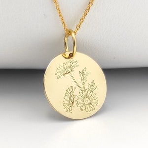 14K Solid Gold Daisy Birthflower Necklace, Gold April Birth Flower Pendant, Personalized Birth Month Jewelry, Daisy Charm, Flower Pendant