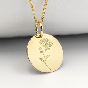Gold Plated October Birth Flower Necklace, Marigold Pendant, Birth Month Jewelry, Flower Charm, Sterling Silver Marigold Flower Necklace
