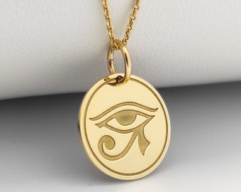 14K massief gouden oog van Ra-hanger, Egyptische ketting, gepersonaliseerde bedel