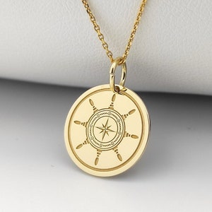 14K Solid Gold Ship Wheel Pendant, Rudder Necklace, Personalize Nautical Jewelry, Ship Rudder Charm, Marine Pendant, Sea Rudder Necklace