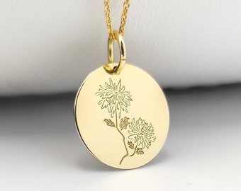 Gold Plated Chrysanthemum Pendant, Sterling Silver November Birth Flower Necklace