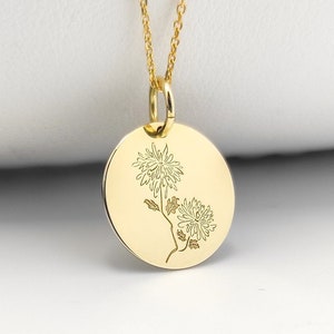 Gold Plated Chrysanthemum Pendant, November Birth Flower Necklace, Birthmonth Jewelry, Chrysanthemum Charm, Silver Birth Flower Necklace