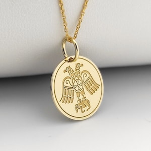 Gold Plated Byzantine Eagle Pendant, Double Headed Eagle Necklace, Byzantine Jewelry, Sterling Silver Double Headed Eagle Necklace Charm