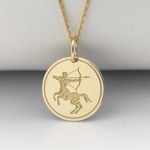 14K Solid Gold Schütze Halskette, Sternzeichen Anhänger, Schütze Horoskop Schmuck, personalisierte Schütze Sternzeichen Anhänger, Sternzeichen Charme