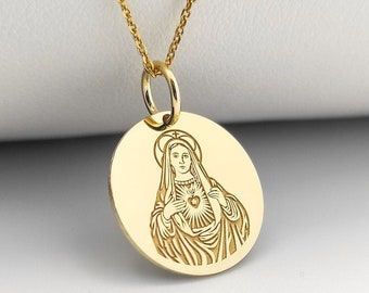 Virgin Mary Gold Pendant, 8MM-18MM, 10K 14K 18K, Solid Gold