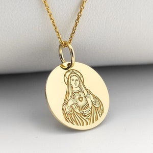 14K solid Gold Jungfrau Maria Halskette, Gold religiöser Anhänger, Mutter des Gottes Schmuck, Schutz-Halskette, personalisierte Jungfrau Maria Charme