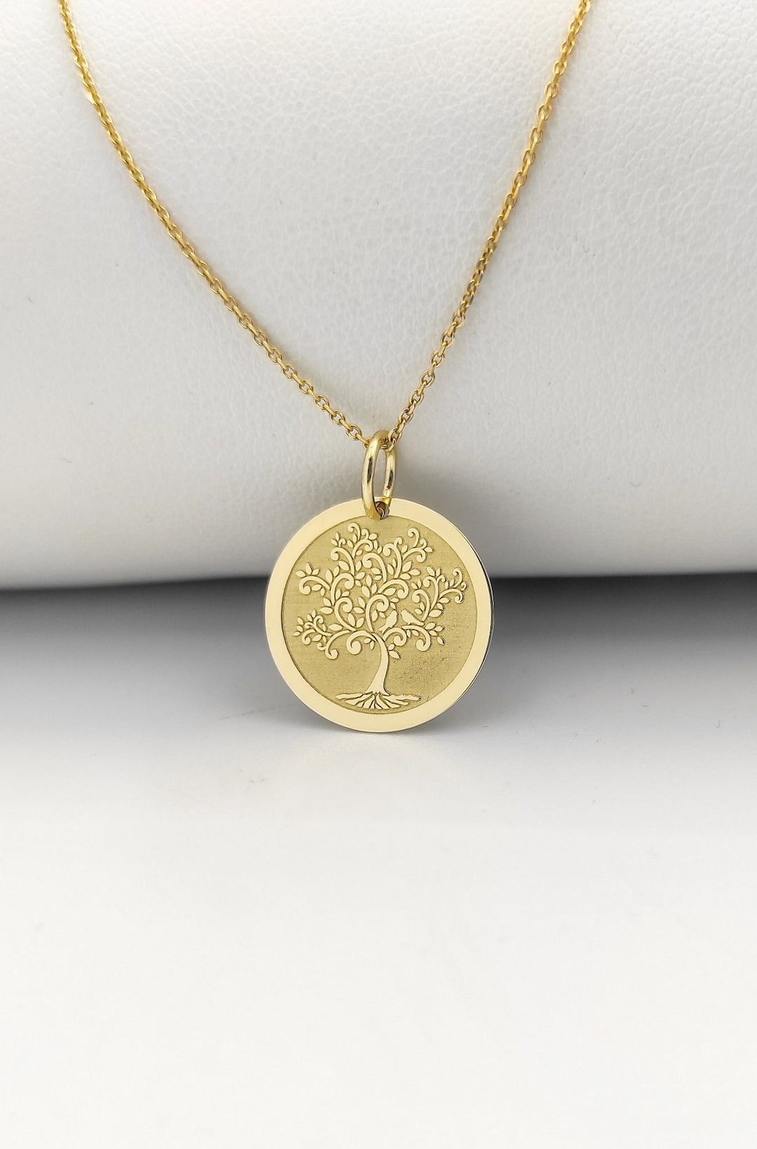 14K Solid Gold Tree of Life Pendant Necklace, Engraved Charm - Etsy