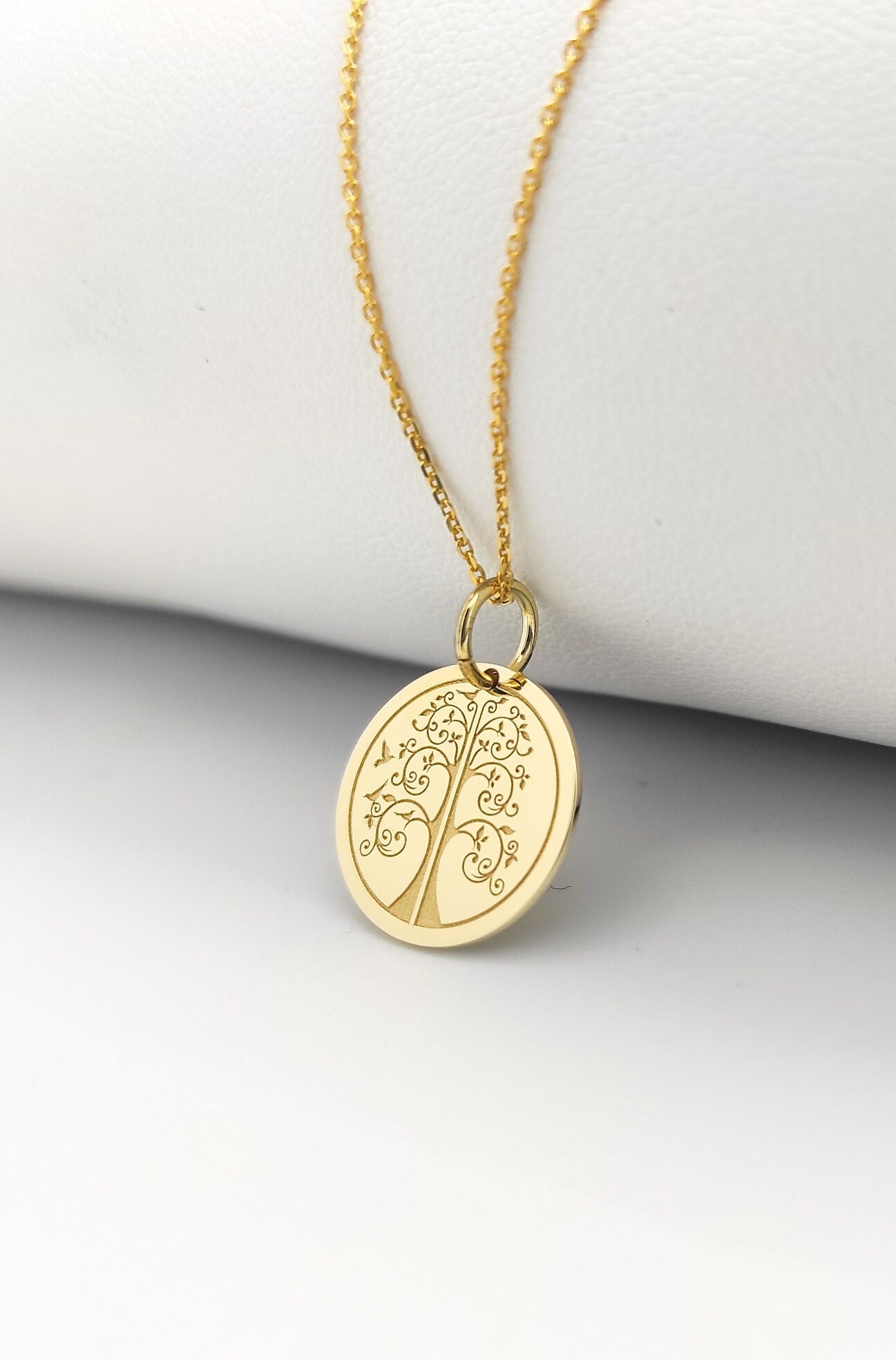 14K Solid Gold Tree of Life Necklace, Personalized Pendant - Etsy