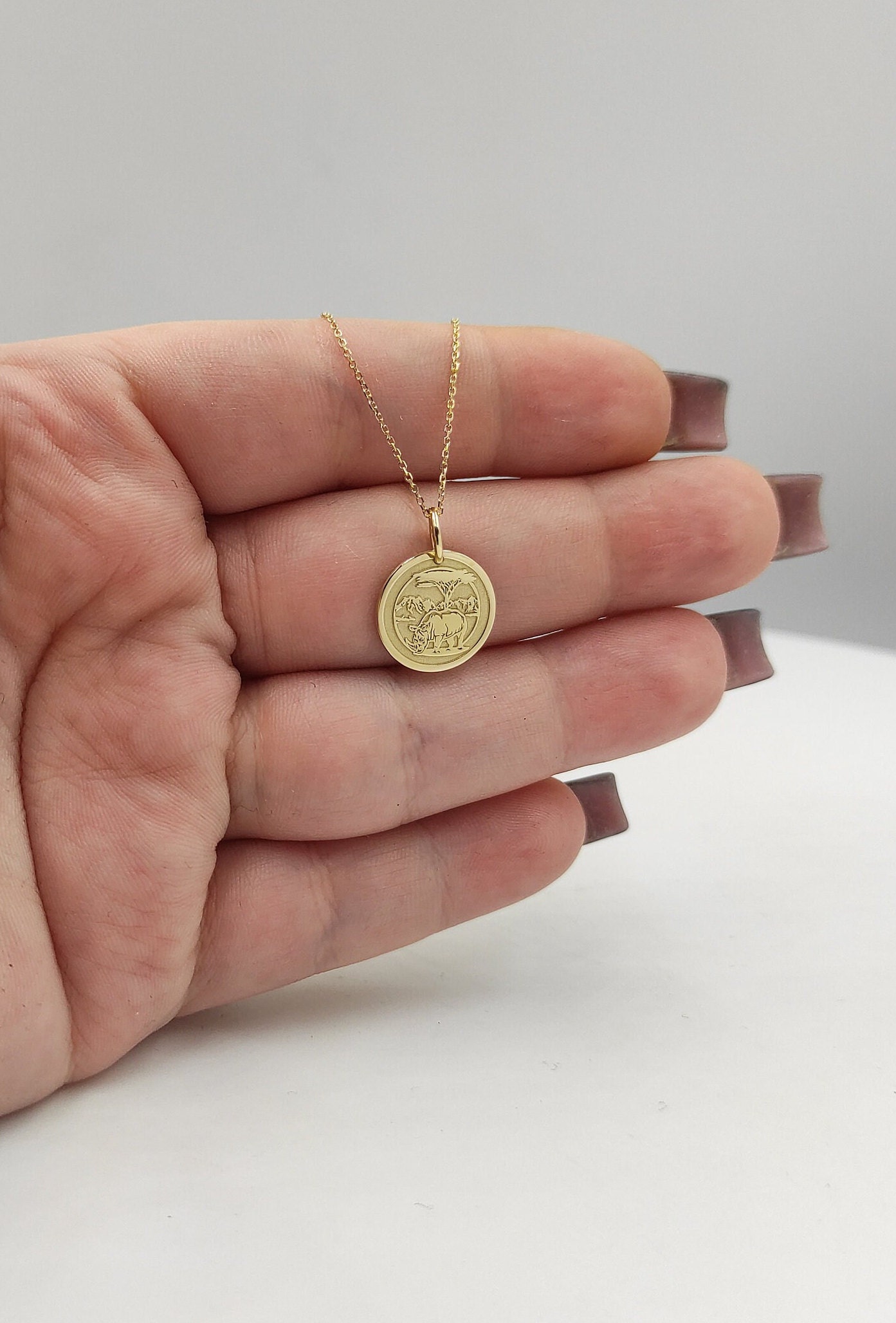 JUNNASALIKER Collana alla moda con ciondolo a forma di rinoceronte in acciaio da 61 cm, stile punk rock, animale, rinoceronte per testa, gioiello da uomo, Acciaio al titanio