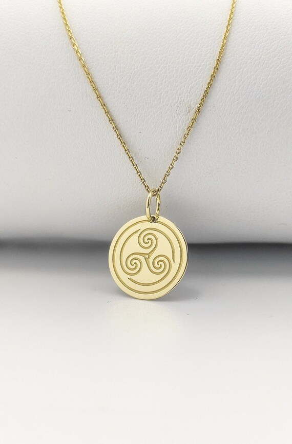10k White Gold Triskele Triskelion Celtic Knot Charm Pendant - Triple Spiral Disc Design