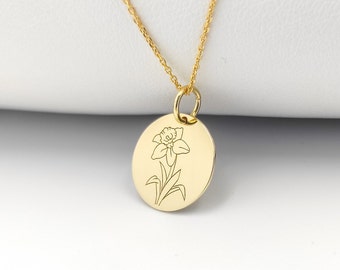 Gold Plated Daffodil Necklace, March Birth Flower, Sterling Silver Pendant
