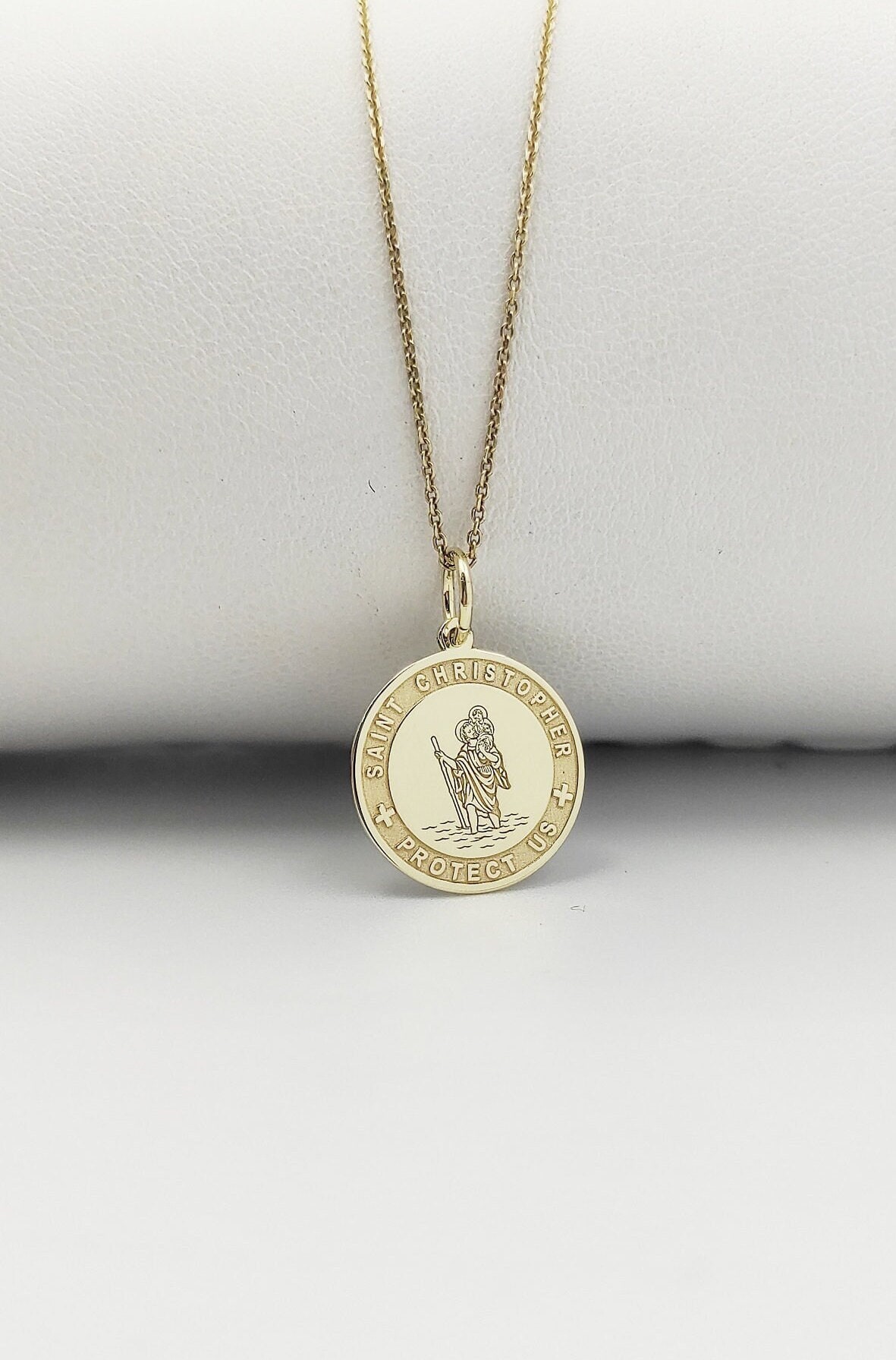 14K Solid Gold Saint Christopher Pendant, Protection Necklace, Greek Jewelry, Orthodox Charm, Religious Pendant, Saint Christopher Necklace