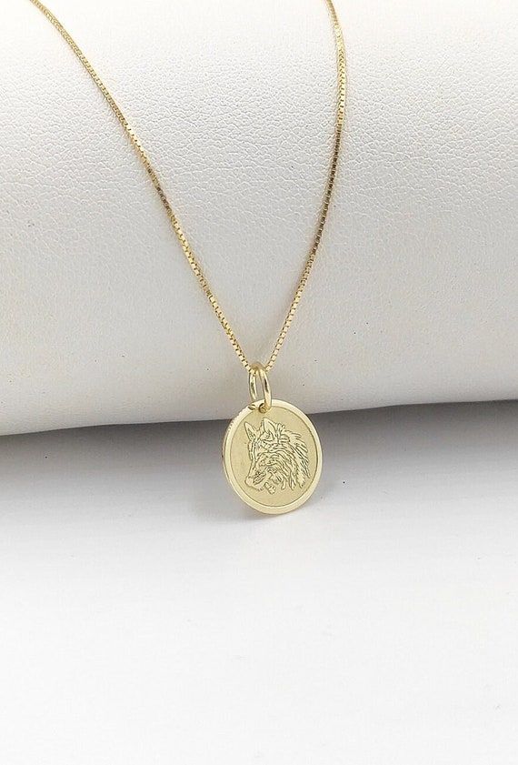 Collana con lupo in oro massiccio 14 carati, ciondolo con animale inciso, ciondolo personalizzato - Italia
