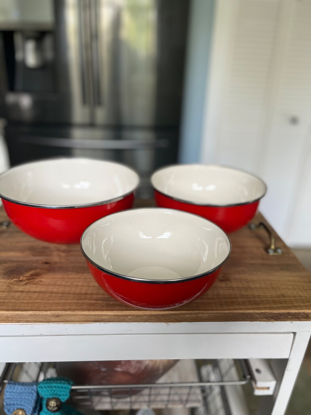 Vintage Enamelware Red Nesting Mixing Bowls - Etsy