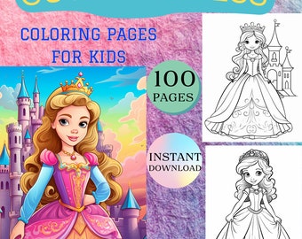 Cute Princess Coloring Book, Coloring book for Girls, Coloring Book, Kids Coloring Book, Printable Coloring Book for Kids