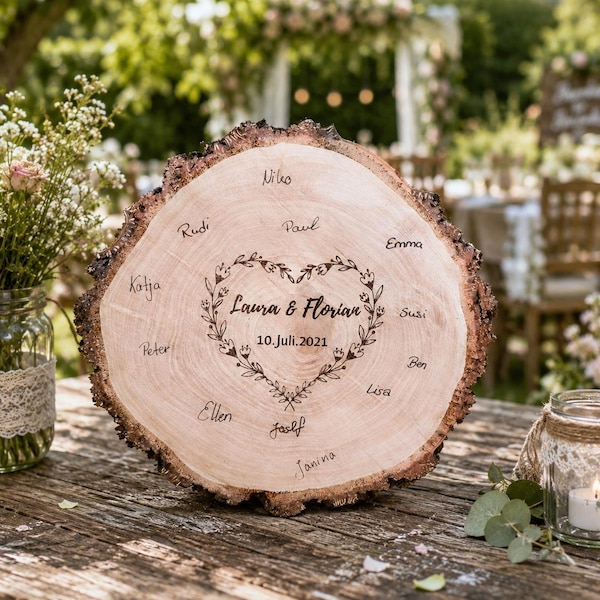 Wedding guest book on a tree slice, boho country style guest book, birthday guest book on a tree, wedding guest book for anniversaries, wooden vintage wedding guest book