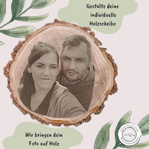 Baumscheibe  mit Gravur | Fotogravur | Bild auf Holz | Baumscheibenfoto | Foto auf Holz | Bildgravur  personalisierte Holzscheibe  Jahrestag