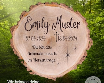 Engraved memorial plaque, wooden grave decoration, personalized memorial stone, wooden disc engraving, memorial grave, memorial plaque star child