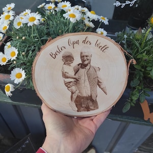 Baumscheibe  mit Gravur | Fotogravur | Foto Geschenk | Baumscheibenfoto | Foto auf Holz | Bildgravur  personalisierte Holzscheibe | Geschenk