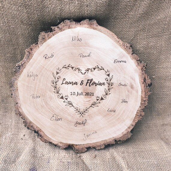 Gästebuch Hochzeit auf Baumscheibe, Gästebuch Boho Landhaustil,  Gästebuch Geburtstag Baum Hochzeitsgästebuch Jubiläum Holz Vintage Hochzeit