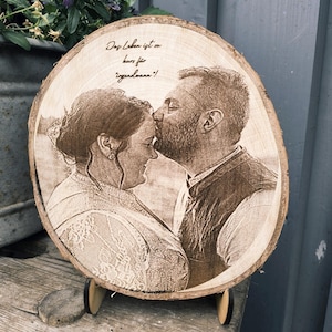 Fotogravur auf Baumscheibe - Foto Gravur - individuell Geschenk- Baumscheibe mit Foto - personalisiert - Bild auf Holz - Holzscheibe rund