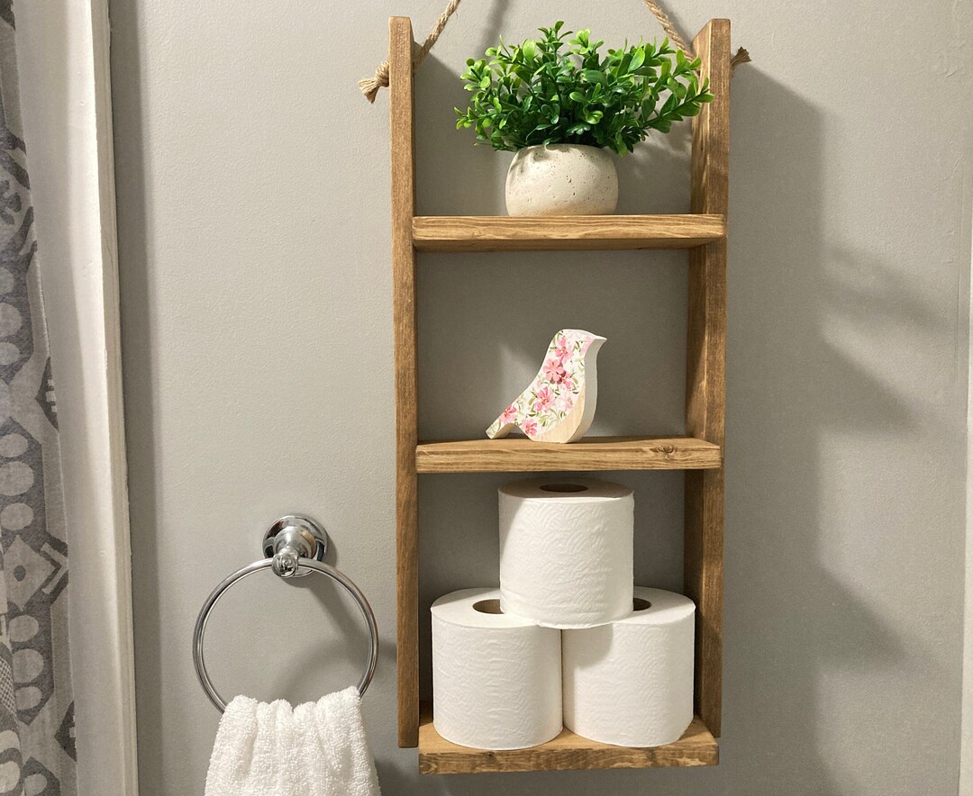 Hanging Wood Shelf - Bathroom Shelf - Bathroom Storage - Kitchen Shelf ...