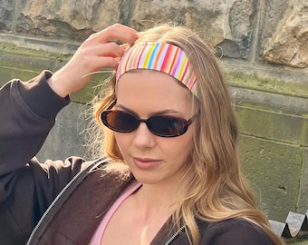 Elastic headband for women, 2 sizes | Striped and colorful headband | Handmade jersey headband | Wide, soft, stretchy | Yoga and sports headband