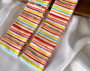 Diadema de punto, 2 tamaños, hecha a mano, diadema de yoga, calentador de orejas deportivo, cinta para el sudor, a rayas, diadema básica, algodón orgánico, arcoíris, colorida