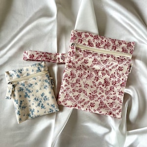 Sac humide 3 tailles PUL et coton sac humide intérieur déperlant I floral avec poignée de transport I serviettes en tissu protège-slips bikini