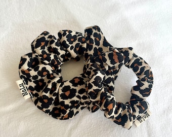 Scrunchie I 4 sizes made of 100% viscose Leo fabric hair tie xxl normal children small large thick & thin hair beige black leopard print