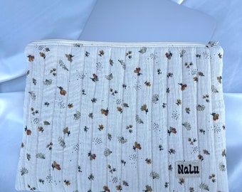 IPad ordinateur portable tablette étui sac cousu étui matelassé cadeau matelassé pour son coton mousseline beige rembourré trois tailles fleurs hérisson